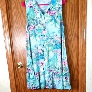 Flamingo Print Sleeveless Dress, Beachy, Grafic Print, Granny Core, Coastal Core